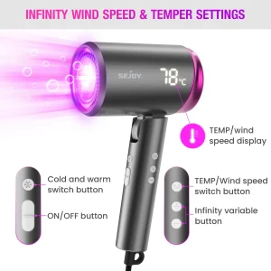 Ionic Hair Dryer, LED Display,Portable, Lightweight
